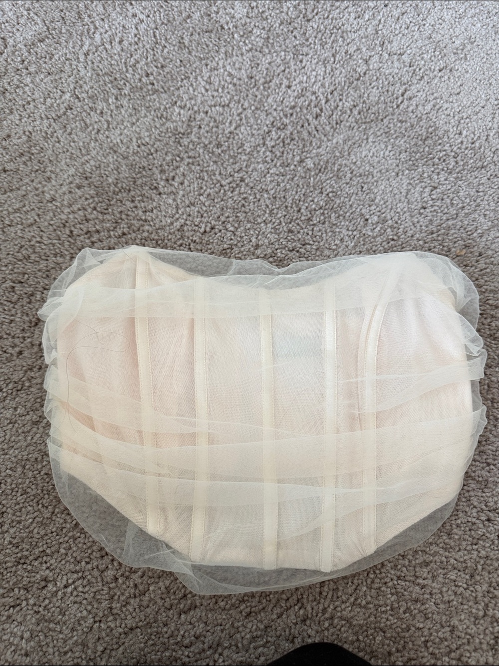 Cream White Corset Going Out Top Tube Top with Sheer Tulle Overlay